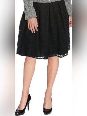 Tommy Hilfiger Geometric Lace Pleated A-Line Skirt Black Size 10 GUC